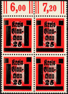 8246 25 A. 12 Pf. Rot, Oberrand-4er-Block Mit Doppeltem Aufdruck, Postfrisch, Sign. Sturm, Mi. 300.-, Katalog: 7DD ** - Glauchau