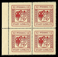 8262 12 Pfg Mit Spargummi, Kleine Kreise, Postfrischer Kabinett-Viererblock Mit Linkem Rand, Mi. 96.-, Katalog: 8y(4) ** - Goerlitz
