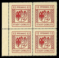 8262 12 Pfg Mit Spargummi, Kleine Kreise, Postfrischer Kabinett-Viererblock Mit Linkem Rand, Mi. 96.-, Katalog: 8y(4) ** - Görlitz