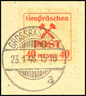 8390 10 Pfg. Probedruck Auf Gelblichem Papier Mit Stempel "GROSSRÄSCHEN 23.1.46" Auf Briefstück, Tadellos, Signiert Dr.  - Grossraeschen