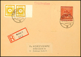 8449 12+48 Pf. Braunrot Mit 30 Pf. Zusatzfrankatur A. Portoger. R.-Brief Nach Dresden (Kempe), Gepr. Zierer BPP, Mi. 150 - Meissen