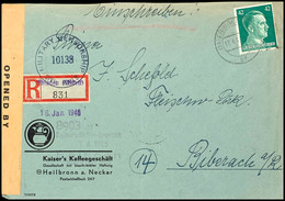 8552 1945, 42 Pfg. Hitler Auf R-Brief Aus (14) EBiNGEN 17.4.45 Nach Biberach, überrollt Mit Amerik. Zensurstempel Und Ve - Autres & Non Classés