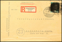 8553 "SCHMIEDEBERG (RIESENGEB.) A 3.4.45", R-Brief Nach Oldenburg I. Oldbg., überrollt, Marke Geschwärzt, Auf Der Briefk - Autres & Non Classés