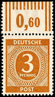 8571 3 Pfg Ziffer Auf Dünnem Papier Mit Walzenoberrand, Tadellos Postfrisch, Gepr. Schlegel BPP, Mi. Ohne Oberrand Berei - Altri & Non Classificati