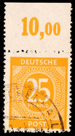 8597 25 Pf. Ziffer Orangegelb, Plattendruck Durchgezähnt, Oberrandstück Gestempelt, Fotobefund Schlegel BPP, Mi. 350.- F - Altri & Non Classificati