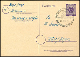 8716 6 Pfg. Ziffer Ganzsachenkarte Gebraucht Aus WANGEN 21.2.46 Mit Text Nach Küps, Pracht, Katalog: P951 BF - Autres & Non Classés