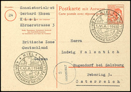 8717 30 Pfg. Doppel-Ganzsachenkarte Gebraucht Aus KIEL 4.BRIEFMARKENAUSSTELLUNG 1.MAI.48 Mit Philatel. Text Und Zensurst - Autres & Non Classés