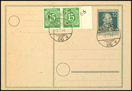 8733 BEZIRK 3, Waag. Randpaar Der Ziffer 15 Pf. Mit Handstpl. "Berlin 66" Auf 12 Pf. Ganzsachenkarte, Gepr. Dr. Kalb BPP - Altri & Non Classificati