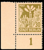 8744 30 Pf. Berliner Bär, "Eichel Am Stamm", Linke Untere Bogenecke (leichter Kalanderbug), Postfrisch, Katalog: 7A IV * - Sonstige & Ohne Zuordnung