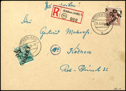 9236 KÖTHEN 20, 16 Und 60 Pfg Karminbraun Auf Portogerechtem Orts-R-Brief Von "KÖTHEN 25.6.48 Mit Ankunftsstempel, Tadel - Sonstige & Ohne Zuordnung