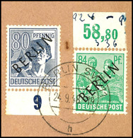 9377 80 Und 84 Pf Schwarzaufdruck Tadellos Auf Briefstücke, Tiefen Gepr. Schlegel D. BPP, Mi. 130,--, Katalog: 15+16 BS - Altri & Non Classificati