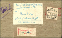 9525 1946, Komplette Päckchen-Adresse Mit Aufgeklebtem Zettel Mit Rotem Ra2 "Taxe Percue....RM..(80) Rpf." Und Poststemp - Altri & Non Classificati