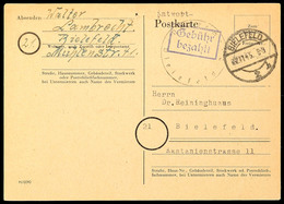 9576 BIELEFELD 2, 6 Pfg GS-Postkarte, Violetter Gebühr Bezahlt-Stempel, Schwarzes Dienstsiegel, Als Antwort-Postkarte In - Sonstige & Ohne Zuordnung