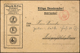 9582 1923, Handpostfreistempel "STUTTGART  No. 3 FRANCO 180 (Mark) 11.JUL." Klar Auf Drucksachenumschlag Bis 100 G Nach  - Altri & Non Classificati