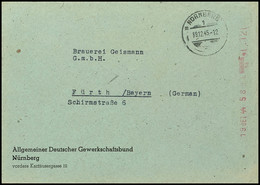 9583 1945, 12 Pfg. Anker-Registrierkassenstempel Auf Brief Von NÜRNBERG 19.12.45 Nach Fürth In Guter Erhaltung, Feiner F - Altri & Non Classificati