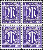 9585 3 Pfg AM-Post, Amerikanischer Druck, 4er-Block Mit Doppeldruck, Tadellos Postfrisch, Unsigniert, Fotoattest Hettler - Sonstige & Ohne Zuordnung