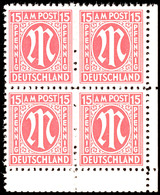 9600 15 Pfg Amerik. Druck, Postfrischer Eckrand-Viererblock Mit Unten Anhängendem Steg, Tadellos Postfrisch, Befund Hett - Autres & Non Classés