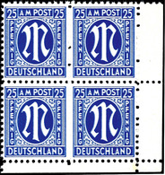 9603 25 Pfg AM-Post, Amerikanischer Druck, Eckrand-4er-Block Mit Doppeldruck, Tadellos Postfrisch, Unsigniert, Fotoattes - Altri & Non Classificati