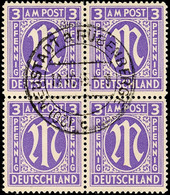 9604 3 Pfg, Gez. A, Papier Y, Gestempelt, 4er-Block, Geprüft Hettler BPP, Mi. 300,-, Katalog: 10Ay O - Sonstige & Ohne Zuordnung