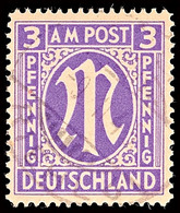 9605 3 Pfg Engl. Druck Mit Zähnung F, Tadellos Gestempelt, Gepr. Hettler BPP, Mi. 100.-, Katalog: 10F O - Altri & Non Classificati