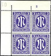 9608 3 Pfg AM-Post, Englischer Druck, Eckrand-4er-Block Mit Platten-Nr. "6B", Tadellos Postfrisch, In Dieser Form Besond - Sonstige & Ohne Zuordnung