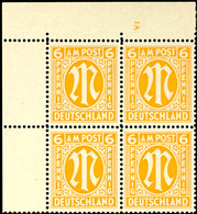 9622 6 Pfg AM-Post, Englischer Druck, Eckrand-4er-Block Mit Platten-Nr. "1A", Tadellos Postfrisch, Tiefst Gepr. Hettler  - Sonstige & Ohne Zuordnung