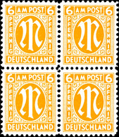 9645 6 Pfg AM-Post, Deutscher Druck, Dunkelbraun Quarzend Auf X-Papier 4er-Block, Tadellos Postfrisch, Unsigniert, Sehr  - Other & Unclassified