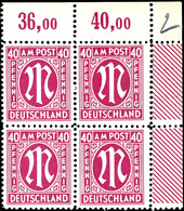 9669 40 Pfg AM-Post, Deutscher Druck, Eckrand-4er-Block Mit Roter Bogenrandzählnummer "902", Tadellos Postfrisch, Signat - Other & Unclassified