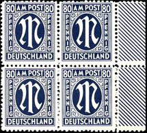 9686 80 Pfg AM-Post, Deutscher Druck, In Zähnung B Rand-4er-Block, Tadellos Postfrisch, Unsigniert, Mi. 800,-, Katalog:  - Other & Unclassified