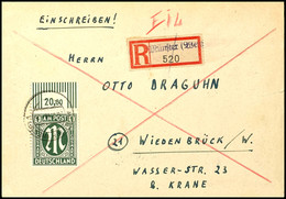 9695 1 M. AM-Post Mit Oberrand Auf überfrankiertem R-Brief Aus MÜNSTER 20.2.46 Nach Wiedenbrück Mit Ankunftsstempel, Ums - Other & Unclassified