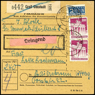 9843 80 Pfg., Drei Stück Vorder- Und Rückseitig Auf Dringend-Paketkarte Aus GROSS-UMSTADT 6.7.49 Nach Baiersbrunn, Prach - Other & Unclassified