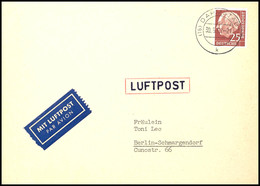 9958 25 Pf. Heuss, Fluoreszierendes Papier Als EF A. Luftpostbrief Von Darmstadt Nach Berlin, Tadellos, Mi. 380.-, Katal - Other & Unclassified