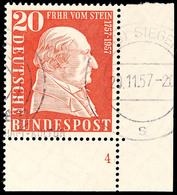 9982 20 Pfg Reichsfreiherr Von Und Zum Stein, Rechtes Unteres Eckrandstück Mit Formnummer "4", Maschinenwerbestempel Von - Other & Unclassified