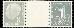 10084 8 Pfg Heuss + Z + 1 Pfg Ziffernzeichnung, Waagr. Zusammendruck Mit Zwischensteg, Tadellos Postfrisch, Mi. 90.-, Ka - Se-Tenant
