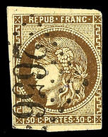 10129 30 C. Bordeaux In Braun; Einseitig Angeschnittener, Ansonsten Vollrandiger Wert Mit NSt. "2656", Mi. 260.-, Katalo - Altri & Non Classificati