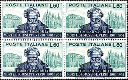 10240 10 - 60 L. Guiseppe Verdi Komplett In Postfrischen 4er-Blocks, Mi. 220,-, Katalog: 850/52 ** - Altri & Non Classificati