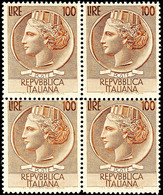 10243 100 Und 200 L. Italien, Postfrische 4er-Blocks, Mi. 800,-, Katalog: 920/21 ** - Autres & Non Classés