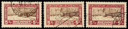 10586 5 Rp. Rheinnot, 2 Versch. Plattenfehler Und Retusche, 3 Werte Je Sauber Gestempelt, Mi. 490.-, Katalog: 78I/III O - Liechtenstein