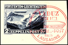 10593 1 Und 2 Fr. Zeppelin, Je Mit Rotem Sonderstpl. 2 Fr. Auf Briefstück (1 Fr. ½ Zahn), Mi. 650.-, Katalog: 114/15 O/B - Liechtenstein