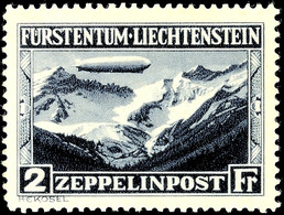 10594 2 Fr. Zeppelin 1931, Plattenfehler: "Fleck Rechts Oben", Postfrisch, Mi. 850.-, Katalog: 115I ** - Liechtenstein