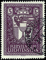 10596 1933, Landeswappen 5 Fr. Tadellos Gestempelt, Mi. 1.300,--, Katalog: 142 O - Liechtenstein