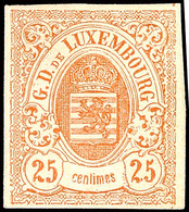 10622 1859, 25 Centimes Braun. Farbfrisches Breitrandiges Exemplar Mit Teilgummi. Prifix: 475.-, Katalog: 8 * - Lussemburgo