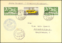 10810 SCHWEIZ LUFTPOST, 1938, "ERSTER POSTFLUG ZÜRICH-STOCKHOLM Schweizerwoche In Stockholm" Luftpostbrief Mit MiNr. 213 - Autres & Non Classés