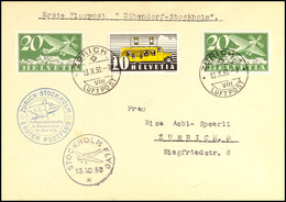 10810 SCHWEIZ LUFTPOST, 1938, "ERSTER POSTFLUG ZÜRICH-STOCKHOLM Schweizerwoche In Stockholm" Luftpostbrief Mit MiNr. 213 - Other & Unclassified