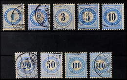 10822 1 Bis 500 C. Blau/dunkelblau, Weißes Papier, Kpl. Satz Tadellos Gestempelt, Mi. 90.-, Katalog: 1/9 O - Portomarken
