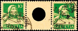 10849 10+Z+10 Rp., Tellbrustbild 1921, Zwischenstegpaar Mit Großer Lochung Des Zwischensteges, Gestempelt LAUSANNE 3.IV. - Zusammendrucke