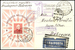 10886 20 F. Briefmarken-Ausstellungsblock Mit EST BUDAPEST 6.5.34 Auf Flugpost-Doppelkarte Nach Debrecen Mit Ankunftsste - Autres & Non Classés