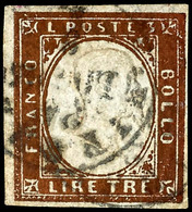 11892 3 L. Kupferbronze, Gestempeltes Kabinettstück, Zeitgerecht Entwertet, Sehr Seltene Marke, Gepr. A. Diena, Mi. 3.20 - Sardaigne