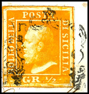 11893 1/2 Gr. Goldgelb Tadellos Auf Kabinett-Briefstück, Gepr. A. Diena, Mi. 3.000,-, Katalog: 1b BS - Sizilien