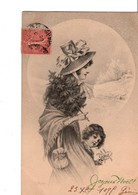 Illustrateur  WICHERA.  "Joyeux Noël !" Jeune Femme, Chapeau, Ombrelle, Petite Fille.  M.M. Vienne Nr 156. - Wichera